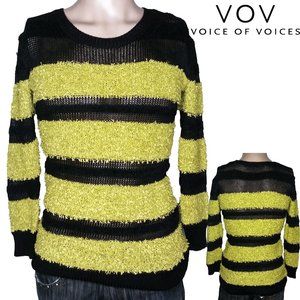 Voice of Voices Green Black Striped Knit Sweater